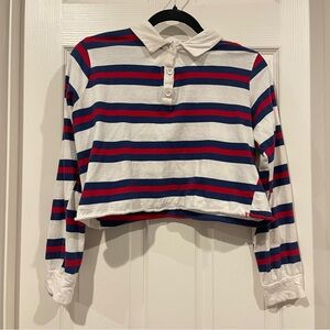 Cropped Striped Rugby Top Red, White, & Blue Full Tilt